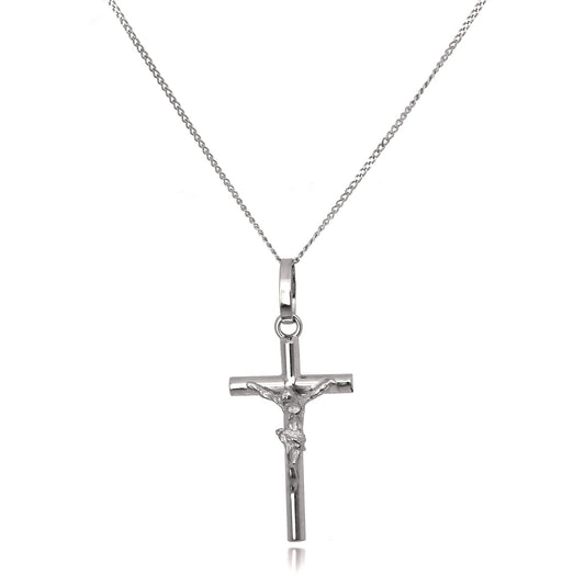 Pendentif crucifix en or blanc 9 carats sur chaîne de 40 à 50 cm