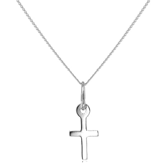 Petit pendentif croix en or blanc 9 carats sur chaîne de 40 à 50 cm