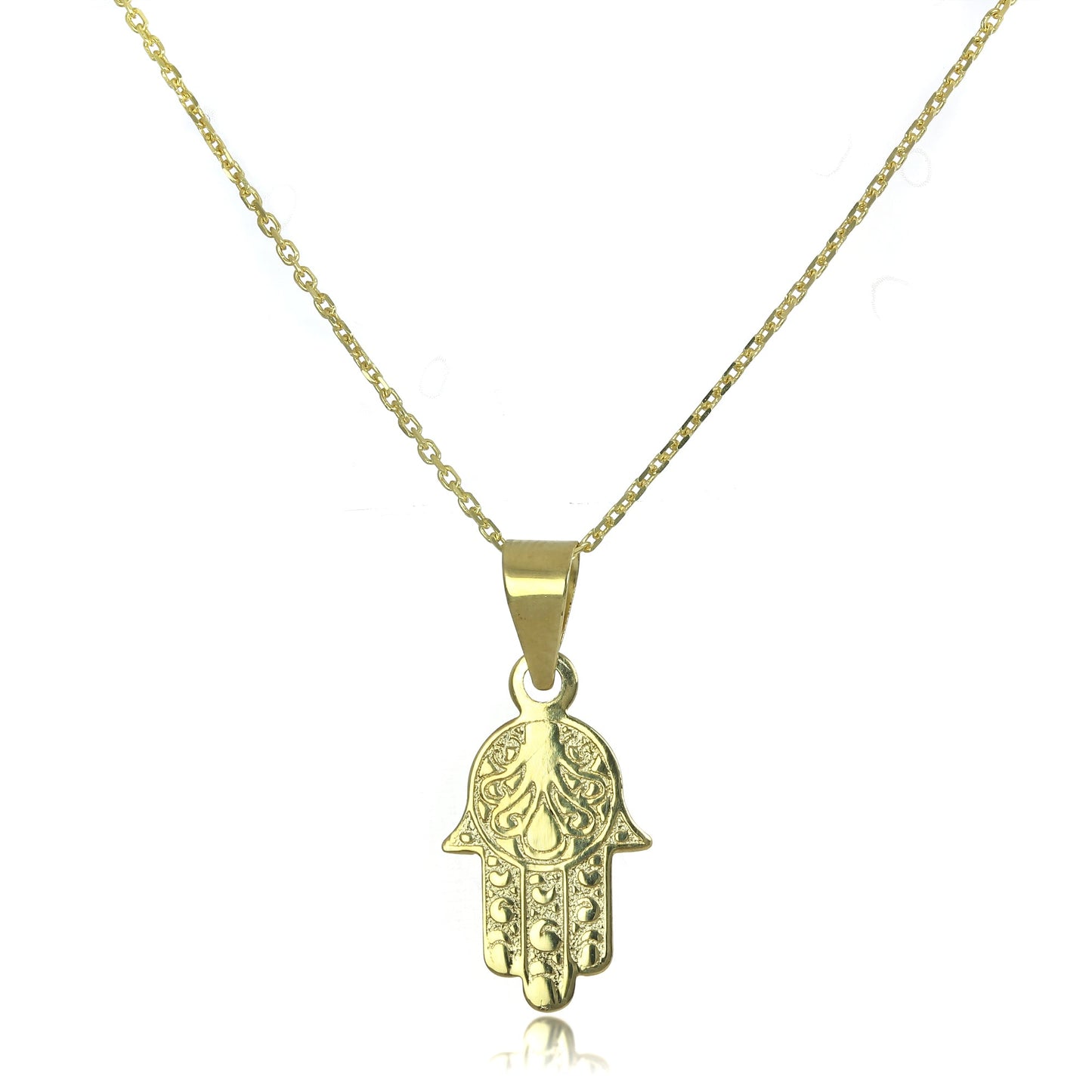 Pendentif main de Fatima en or 9 carats sur chaîne de 40 à 50 cm