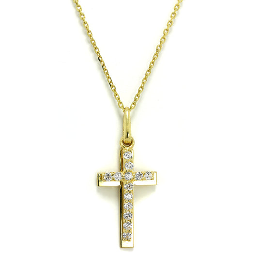 Collier pendentif double croix en or 9 carats et cristaux CZ incrustés, 40 à 50 cm