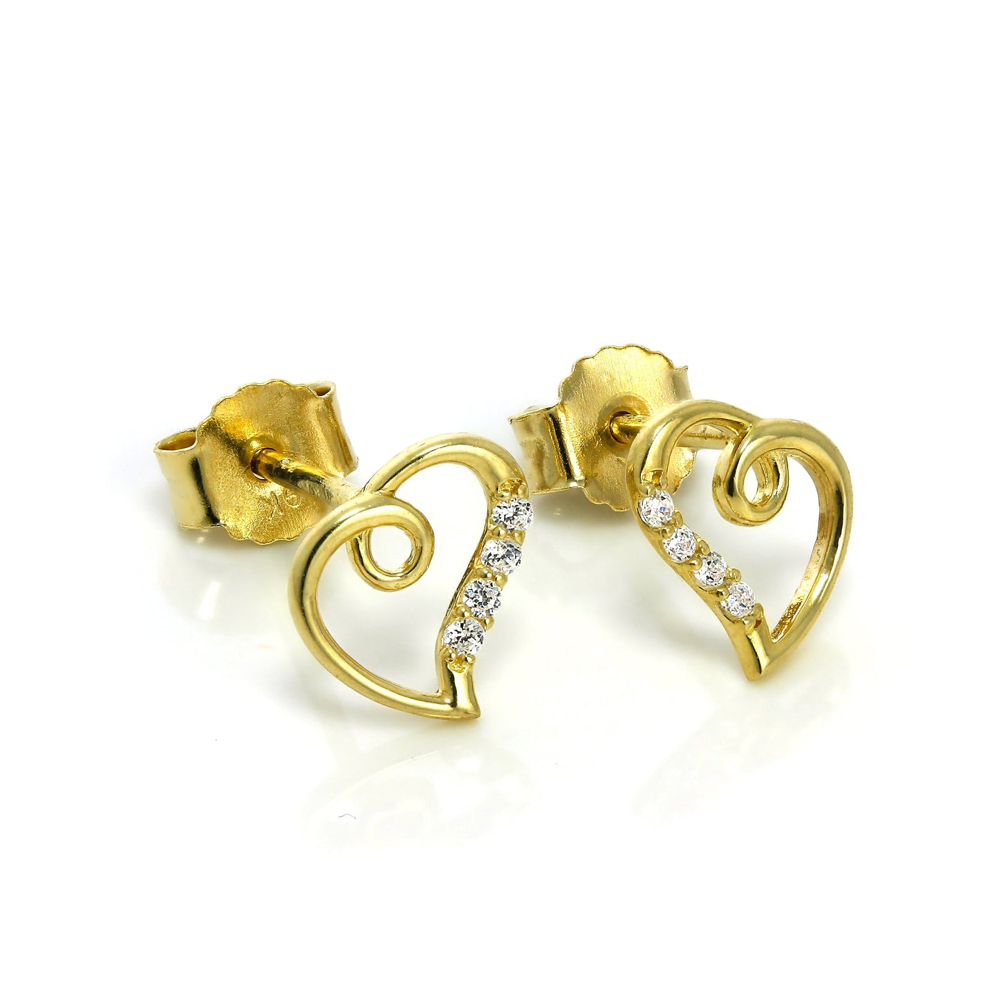Boucles d'oreilles à tige en forme de cœur ouvert en or 9 carats et cristal CZ