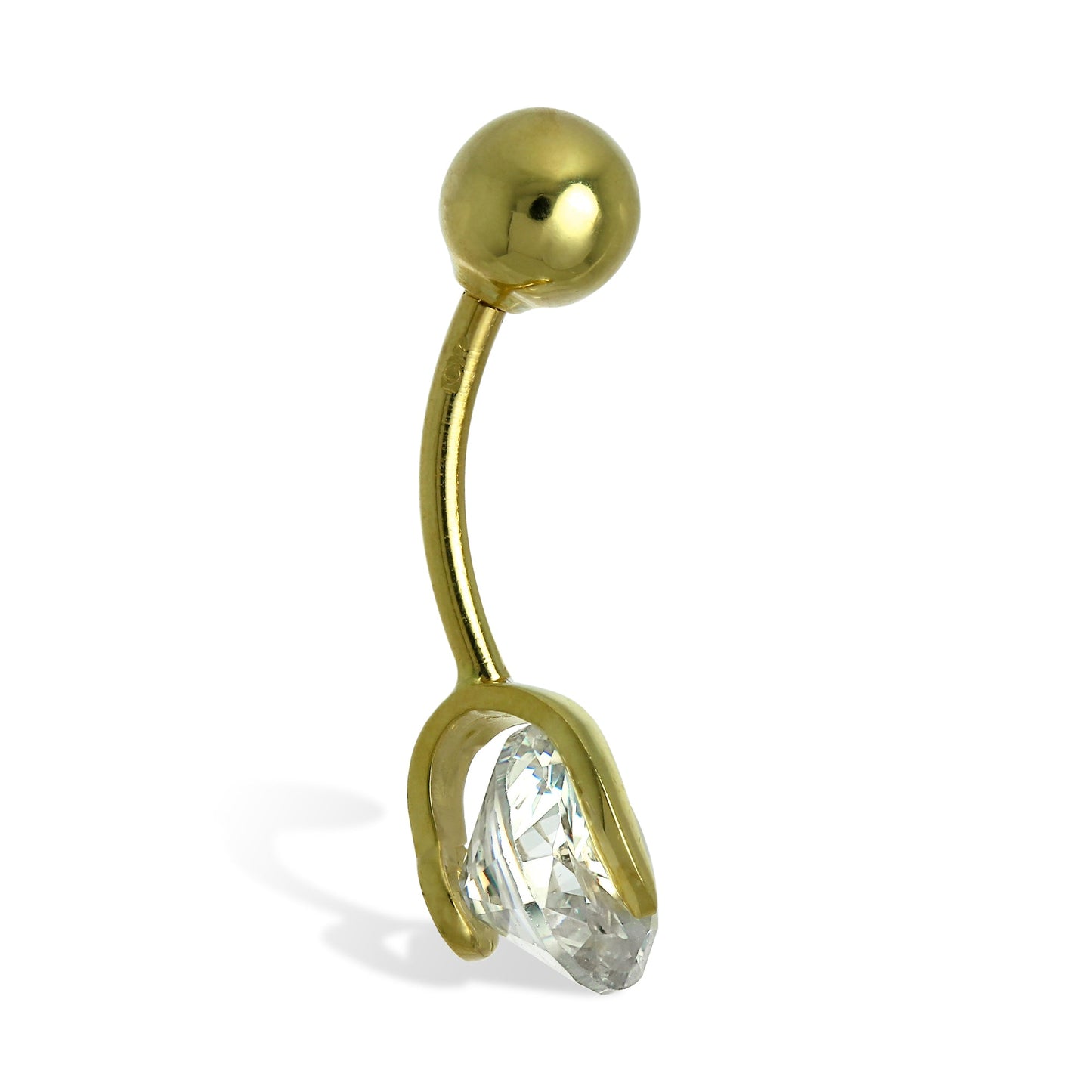 Piercing nombril en or 9 carats avec boule en cristal CZ transparent de 7 mm
