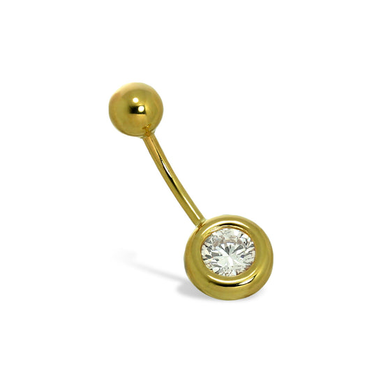 Piercing nombril en or 9 carats et cristal CZ transparent de 5 mm