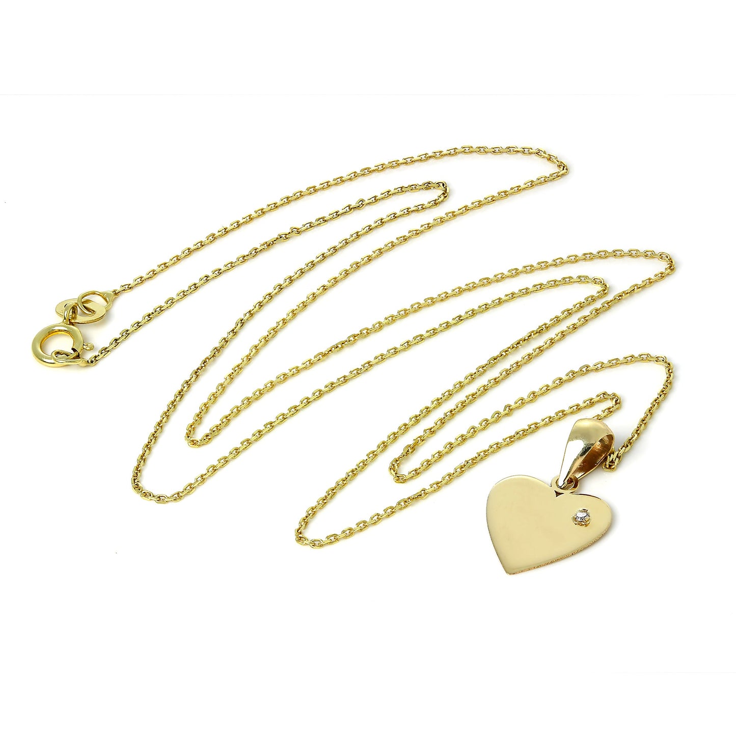 Pendentif cœur gravable en or 9 carats avec diamant sur chaîne