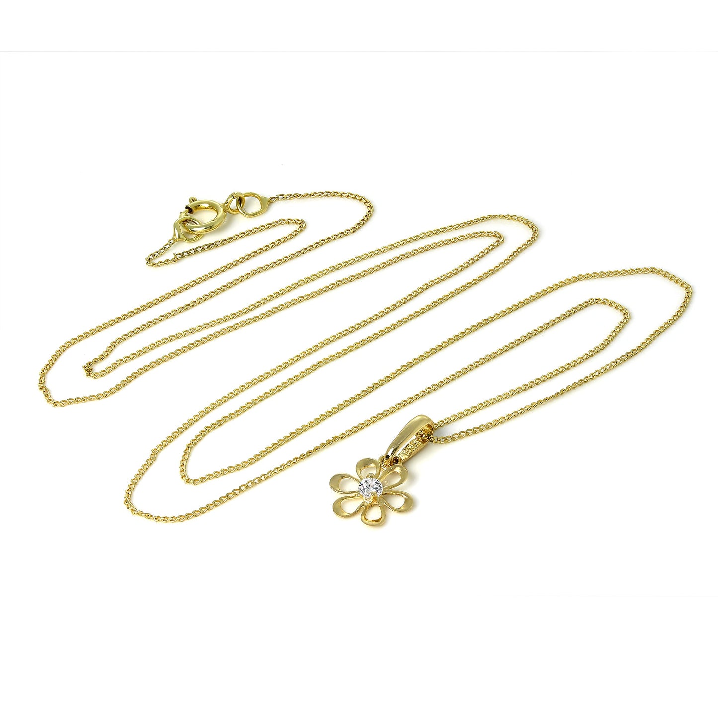 Pendentif fleur découpée en or 9 carats avec cristal CZ sur chaîne