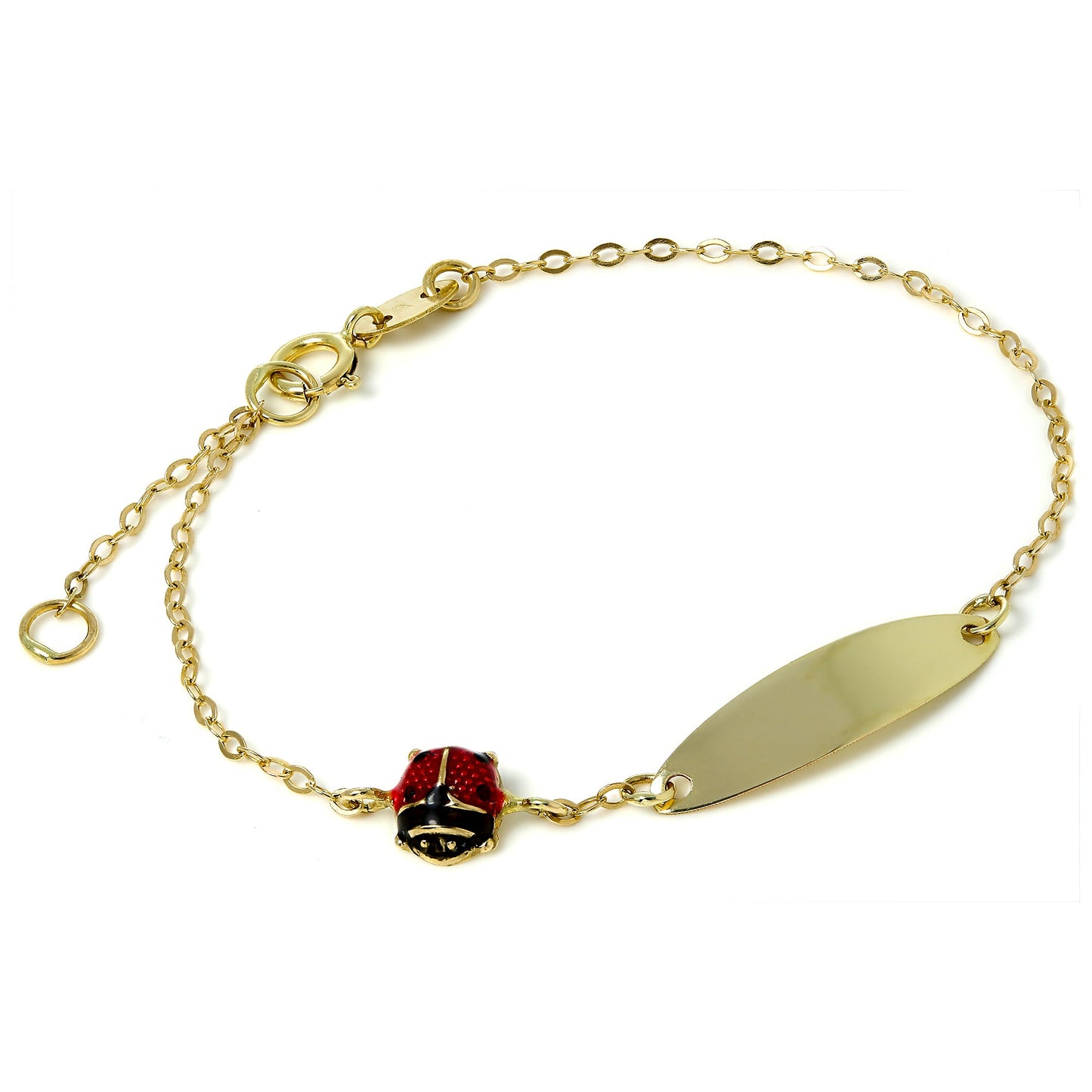 Bracelet plaque d'identité enfant en or 9 carats avec breloque coccinelle