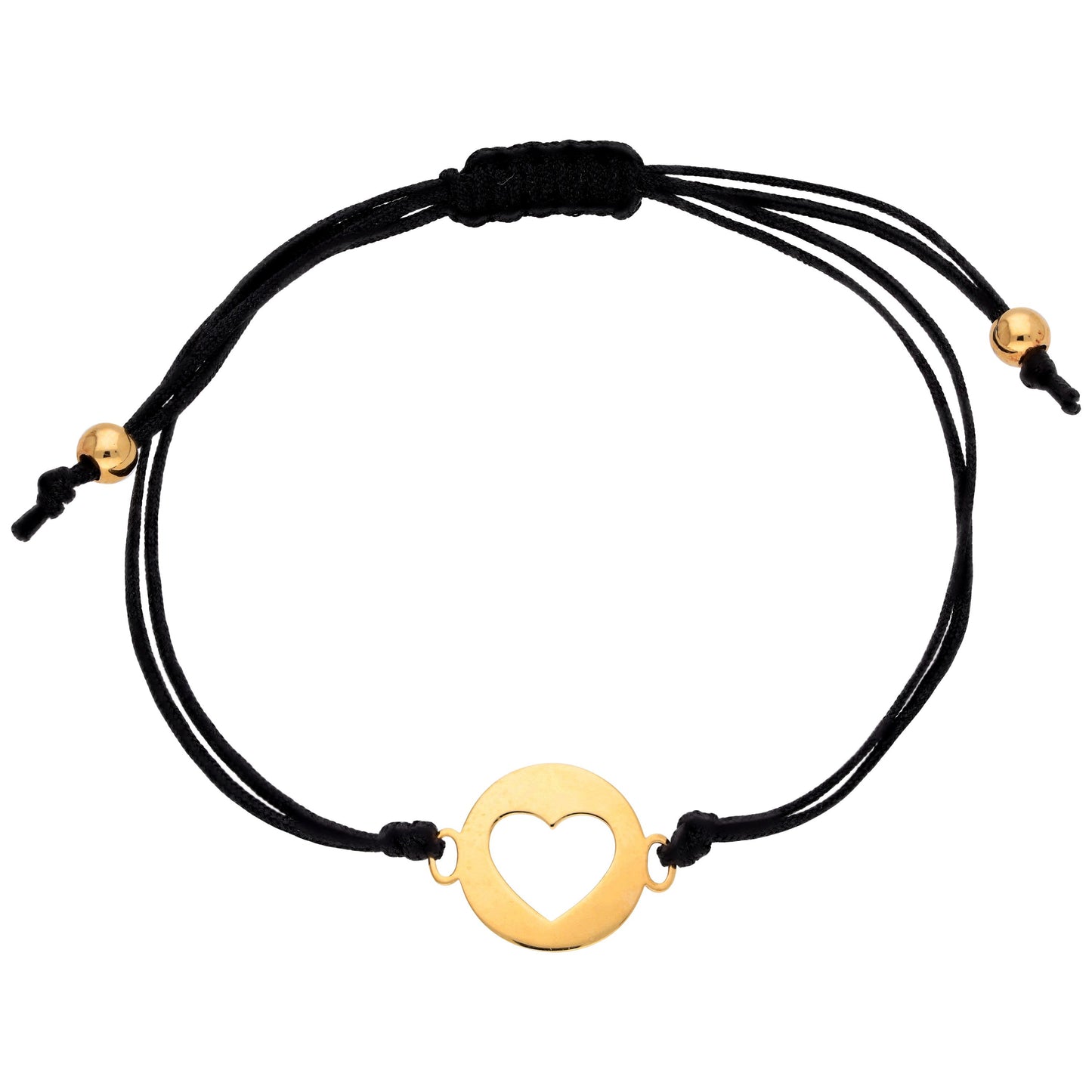 Bracelet réglable en or 9 carats avec cordon coloré et cœur ouvert