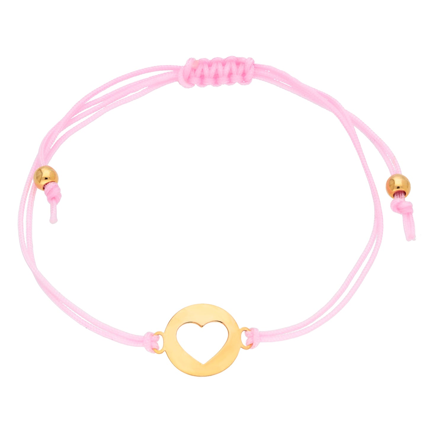 Bracelet réglable en or 9 carats avec cordon coloré et cœur ouvert