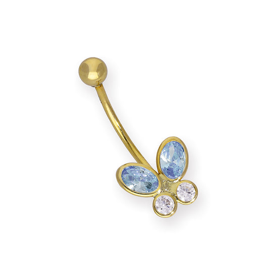 Piercing de nombril papillon en or 9 carats et cristal CZ bleu