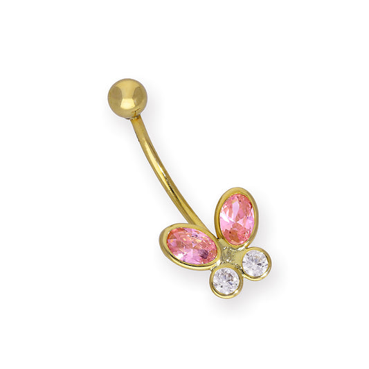 Piercing de nombril papillon en or 9 carats et cristal CZ