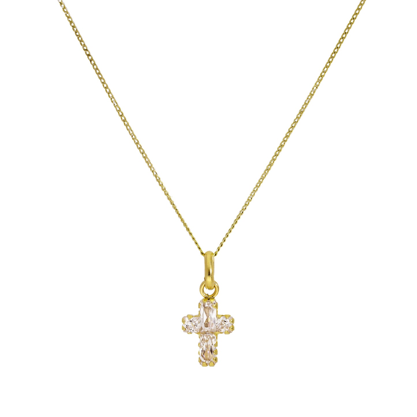 Collier avec pendentif croix en or 9 carats et petit cristal CZ, 40 à 50 cm
