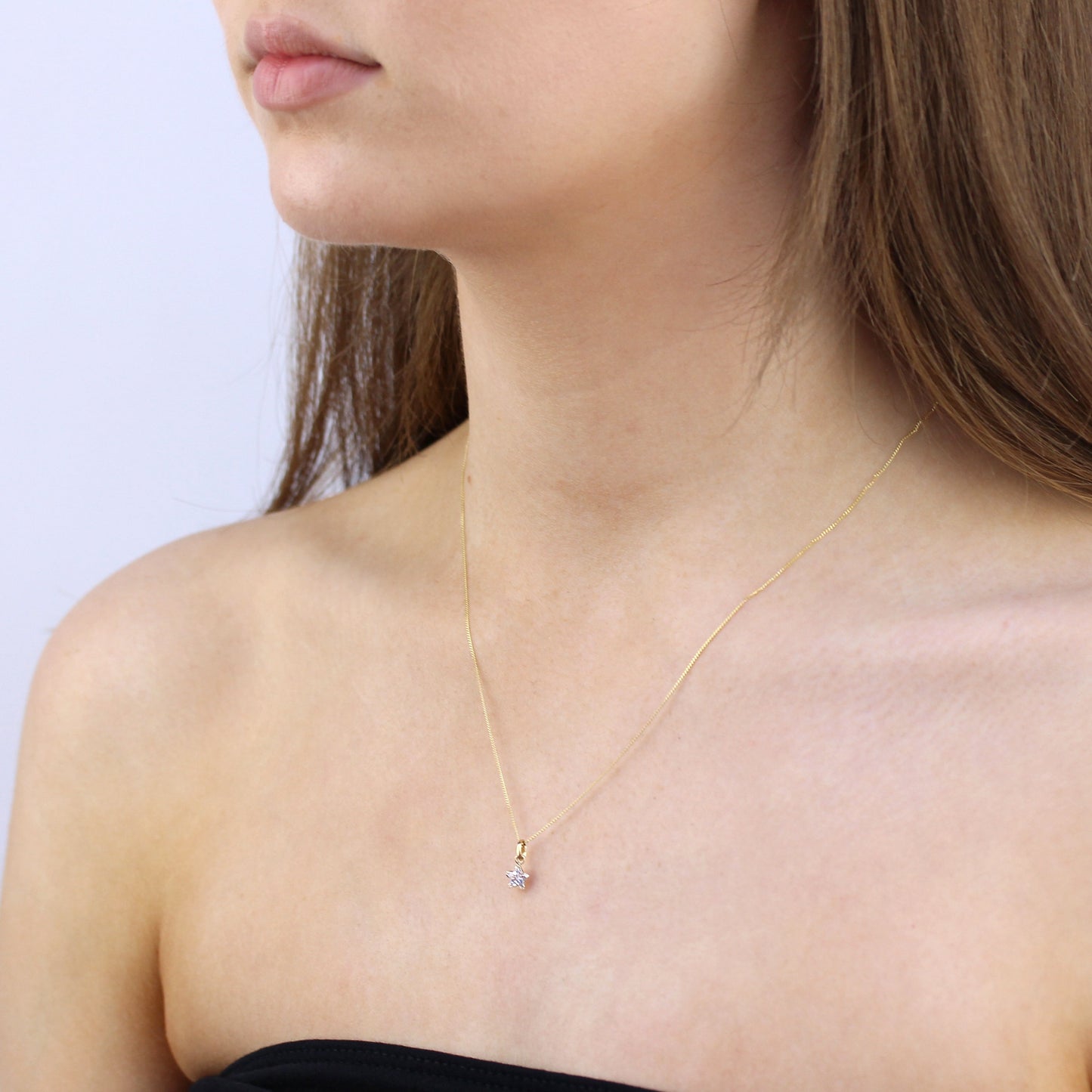 Collier avec pendentif étoile en or 9 carats et petit cristal CZ, 40 à 50 cm