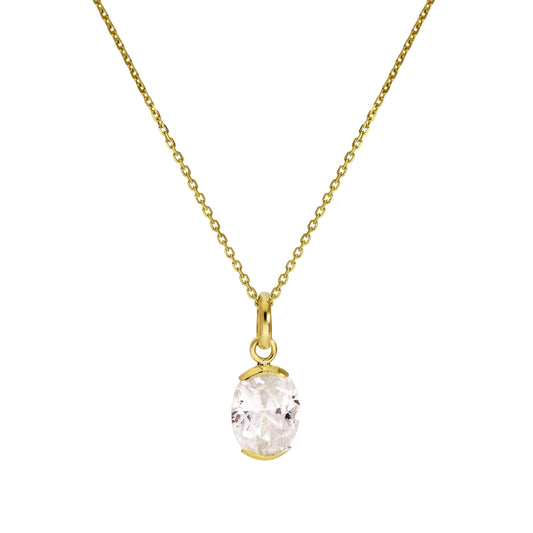 Collier pendentif ovale en or 9 carats et cristal CZ transparent de 40 à 50 cm