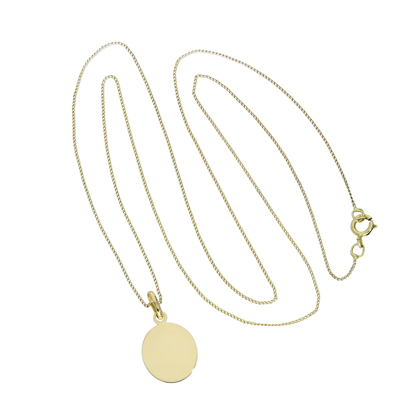 Collier pendentif ovale gravable en or 9 carats de 40 à 50 cm