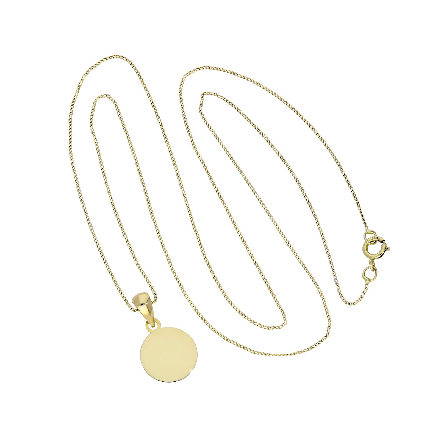 Collier pendentif rond gravable en or 9 carats, chaîne de 16 à 20 pouces