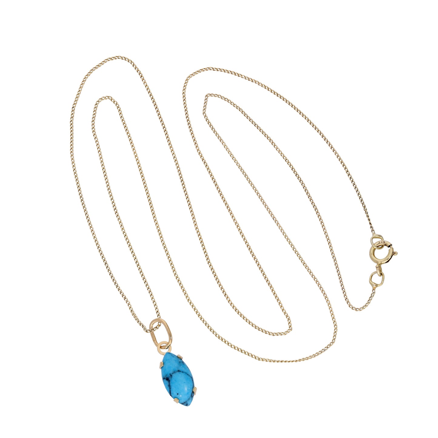 Collier pendentif ovale en or 9 carats et turquoise de 40 à 50 cm