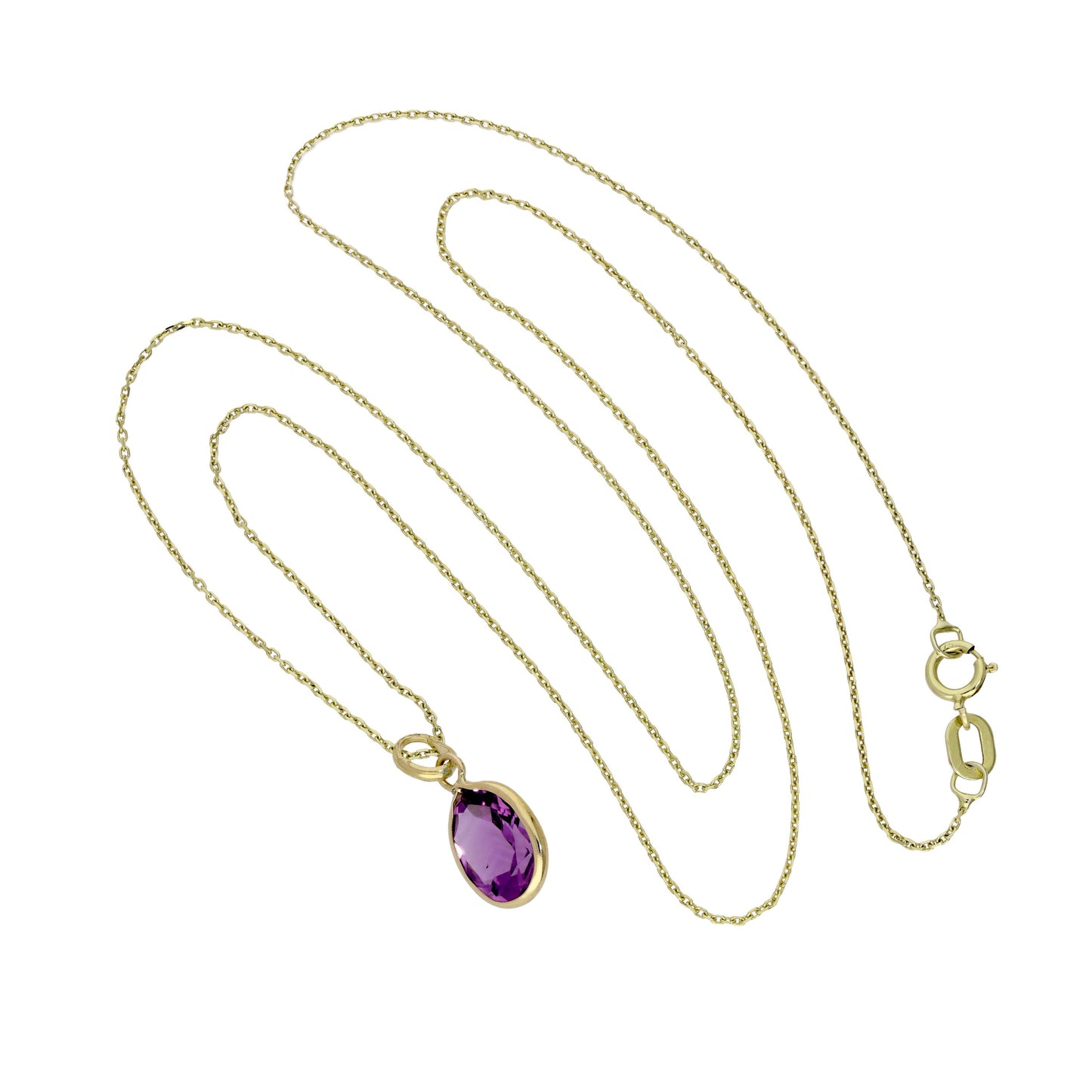 Collier pendentif ovale en or 9 carats et cristal CZ améthyste de 40 à 50 cm