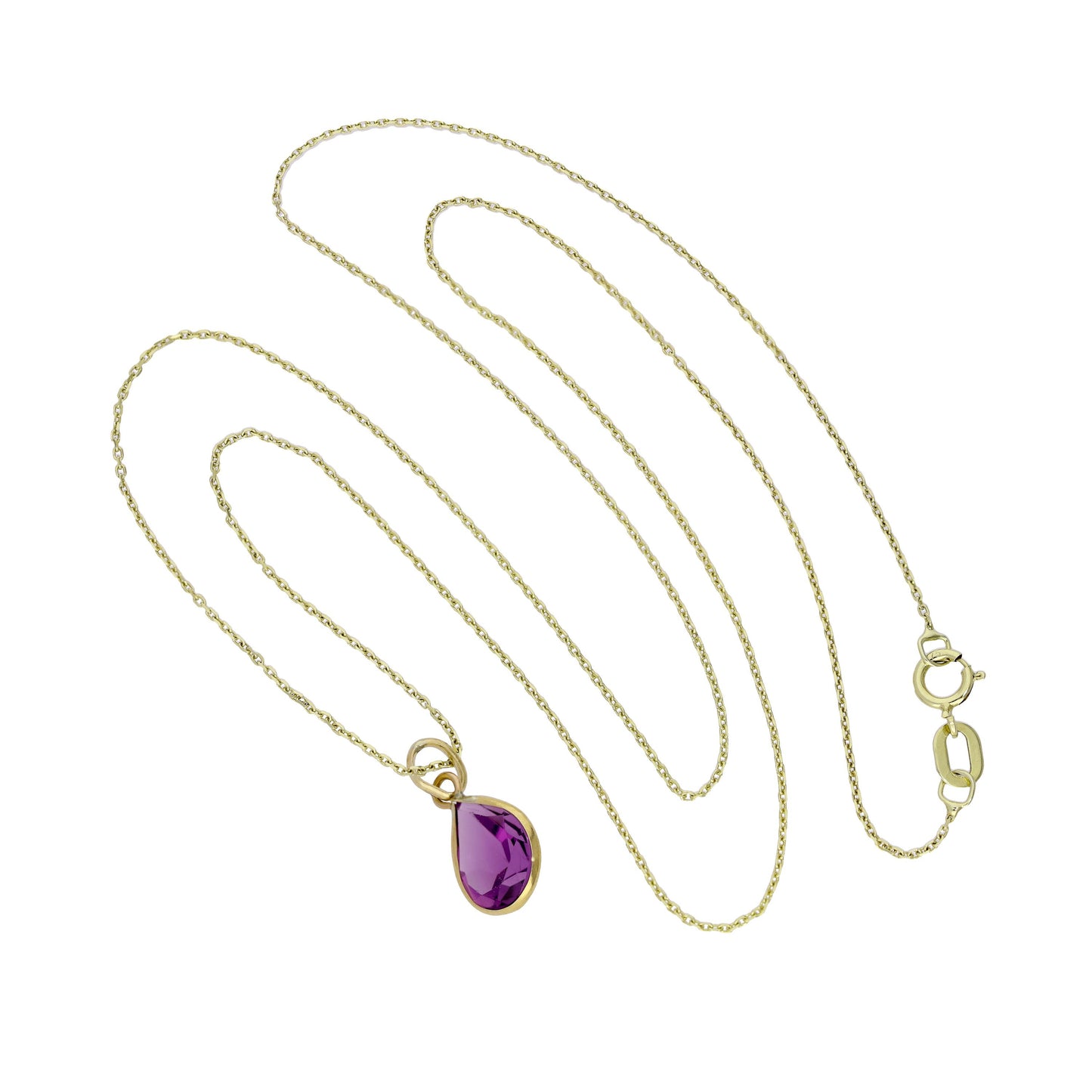Collier avec pendentif en forme de larme en or 9 carats et améthyste CZ, 40 à 50 cm