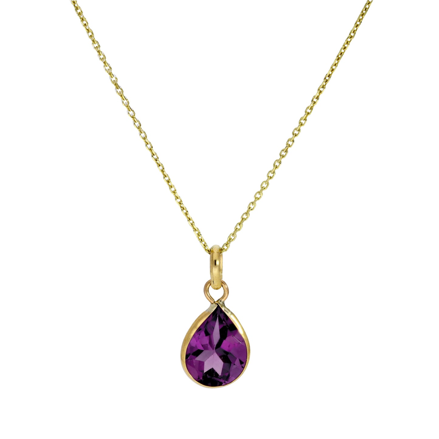 Collier avec pendentif en forme de larme en or 9 carats et améthyste CZ, 40 à 50 cm