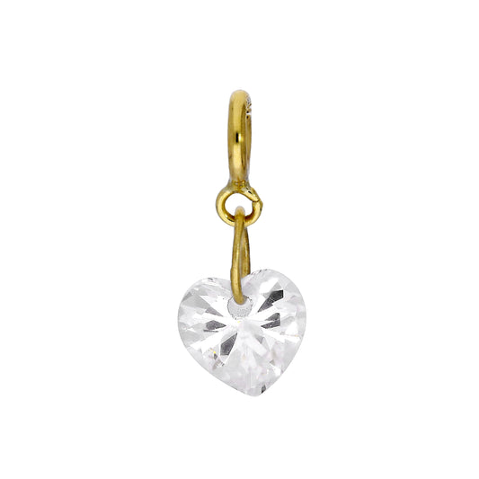 Breloque à clip en forme de cœur en or 9 carats et cristal CZ transparent