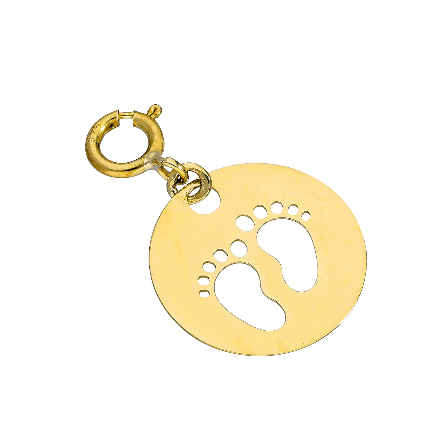 Breloque à clip en or 9 carats avec cercle et empreintes de pas découpées