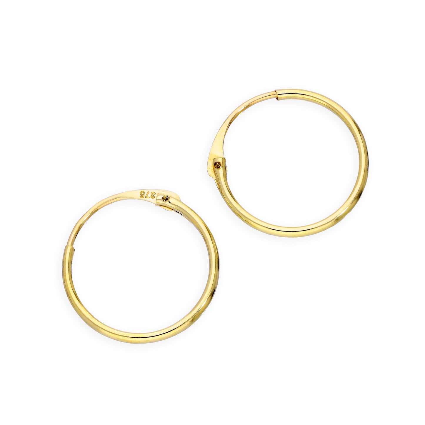 Boucles d'oreilles créoles en or 9 carats de 1 mm, 8 mm - 20 mm