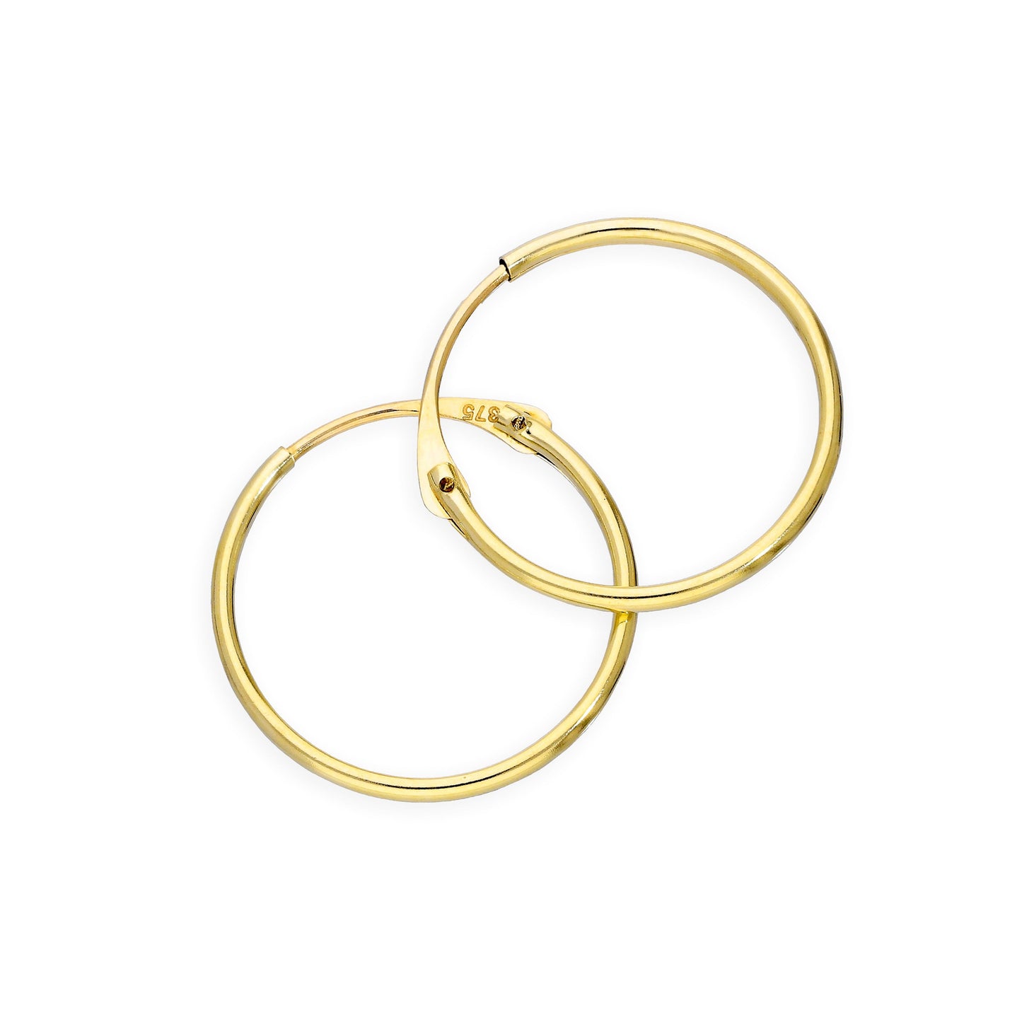 Boucles d'oreilles créoles en or 9 carats de 1 mm, 8 mm - 20 mm