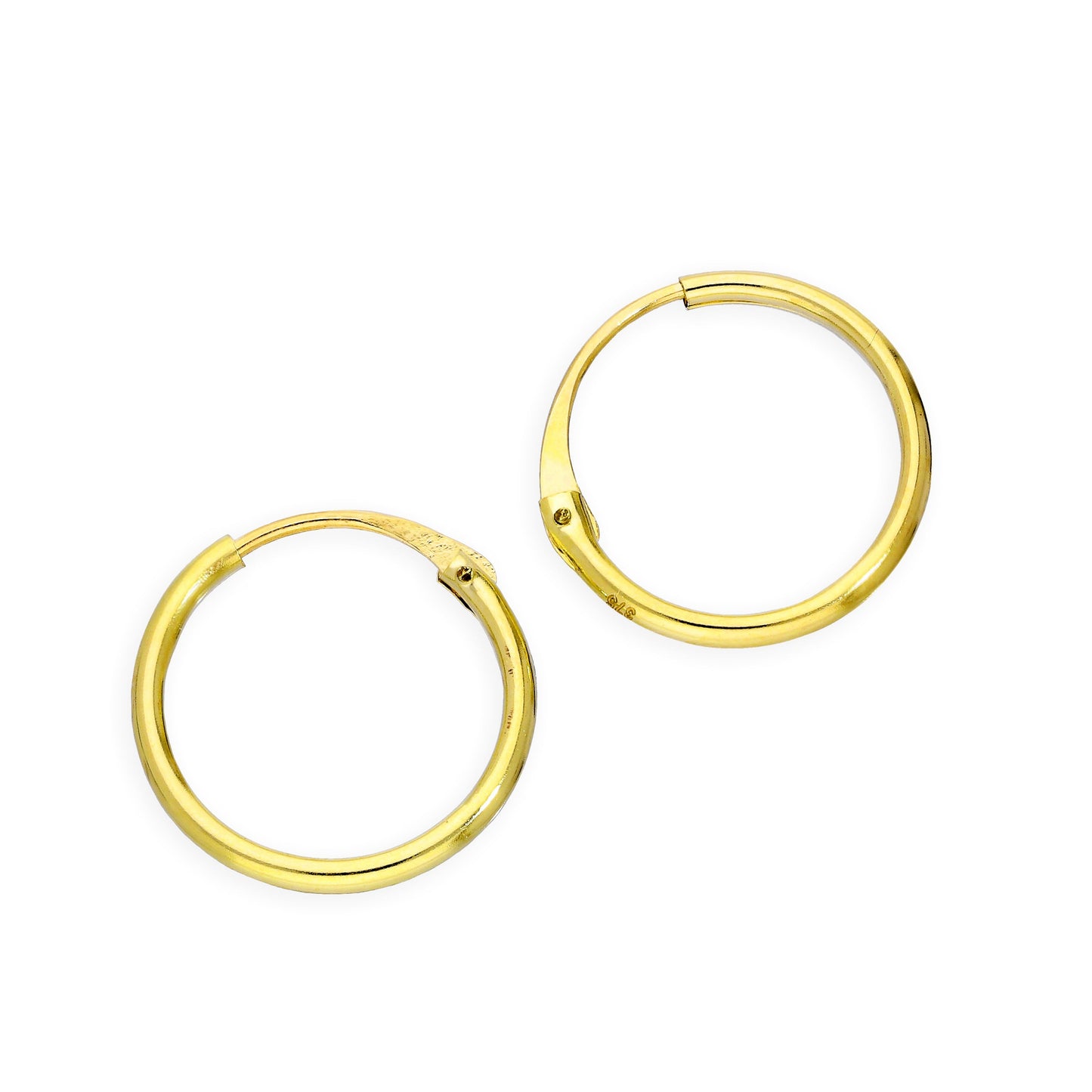Boucles d'oreilles créoles en or 9 carats de 1,2 mm, 8 mm - 20 mm