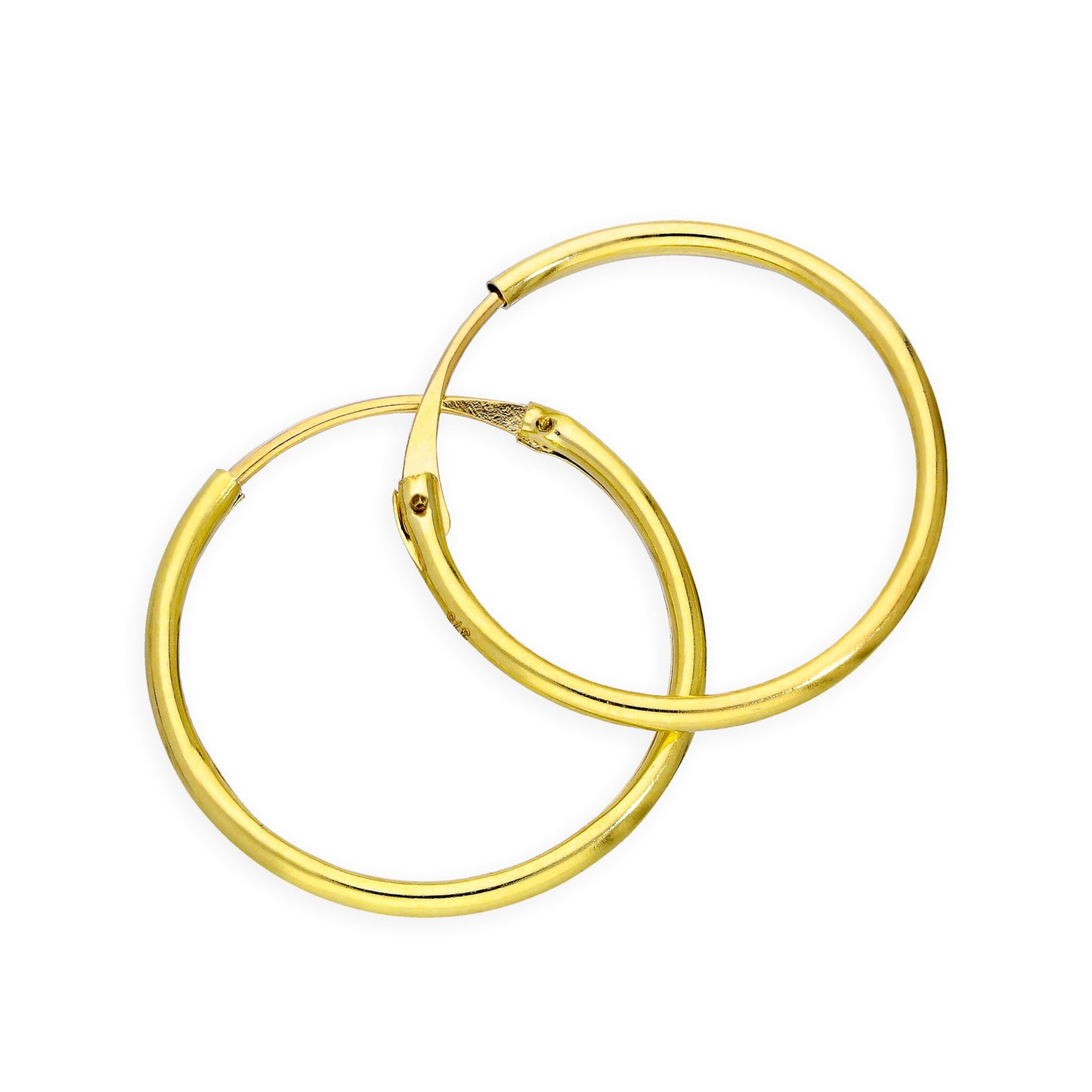 Boucles d'oreilles créoles en or 9 carats de 1,2 mm, 8 mm - 20 mm