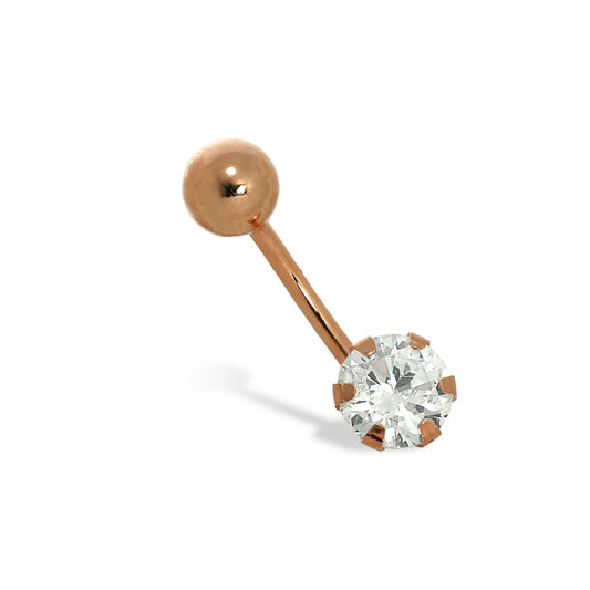Piercing nombril en or rose 9 carats et cristal CZ transparent rond