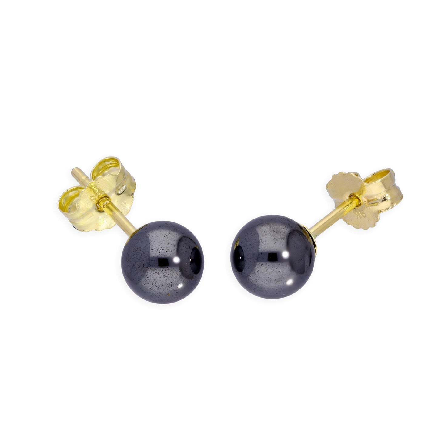 Boucles d'oreilles à tige en or 9 carats et hématite de 5 mm