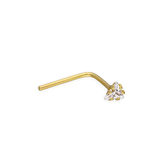 Piercing de nez triangulaire en forme de L, en or 9 carats et cristal CZ transparent, calibre 23