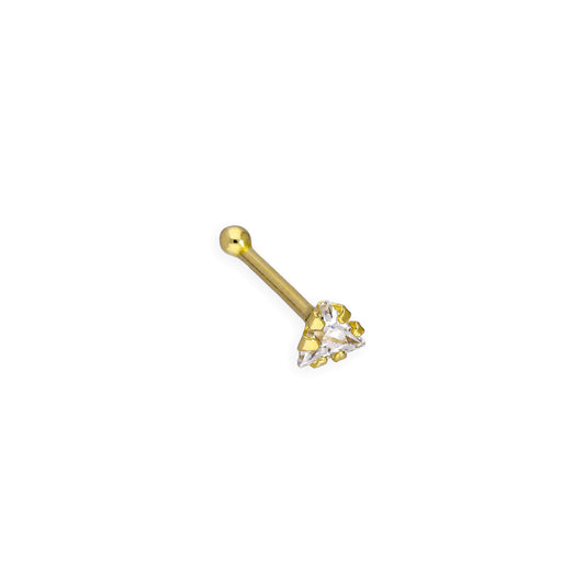 Piercing de nez triangulaire en or 9 carats et cristal CZ transparent 22Ga