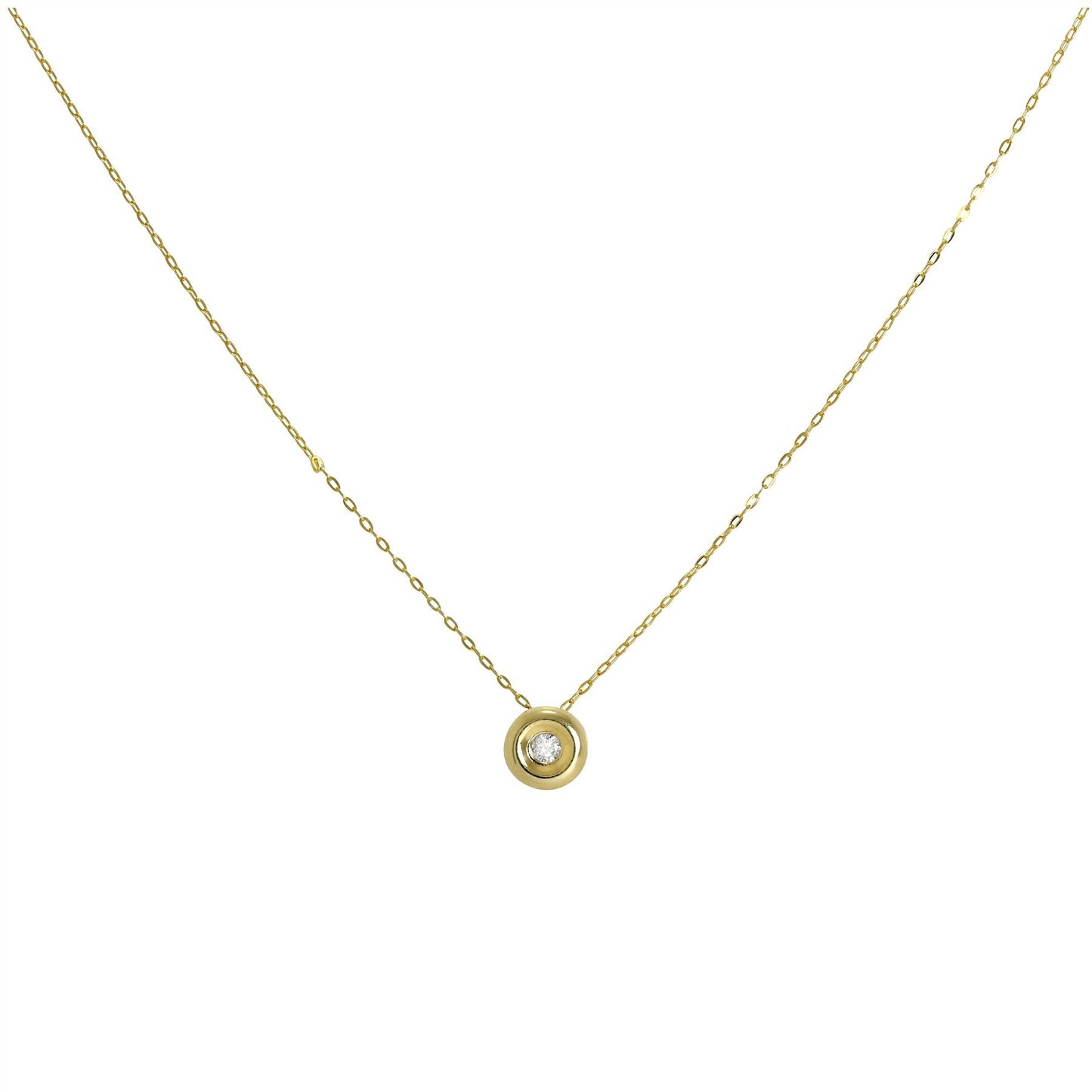 Perle ronde en or 9 carats et diamant 0,019 carat sur chaîne fine de 40 cm