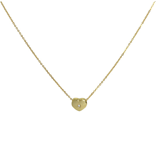 Perle en forme de cœur en or 9 carats et diamant 0,006 carat sur une fine chaîne de 43 cm