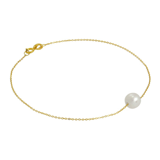 Bracelet gourmette fin en or 9 carats et perles de 6 mm, 17,8 cm