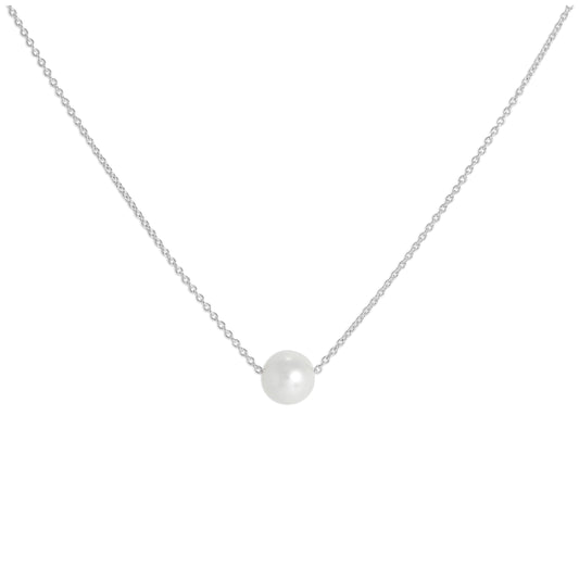 Collier en or blanc 9 carats et perles de 5 mm, 43 cm