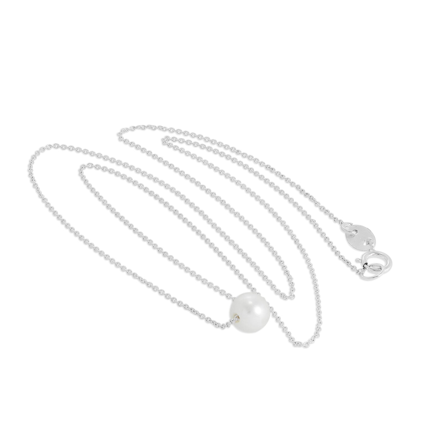 Collier en or blanc 9 carats et perles de 5 mm, 43 cm