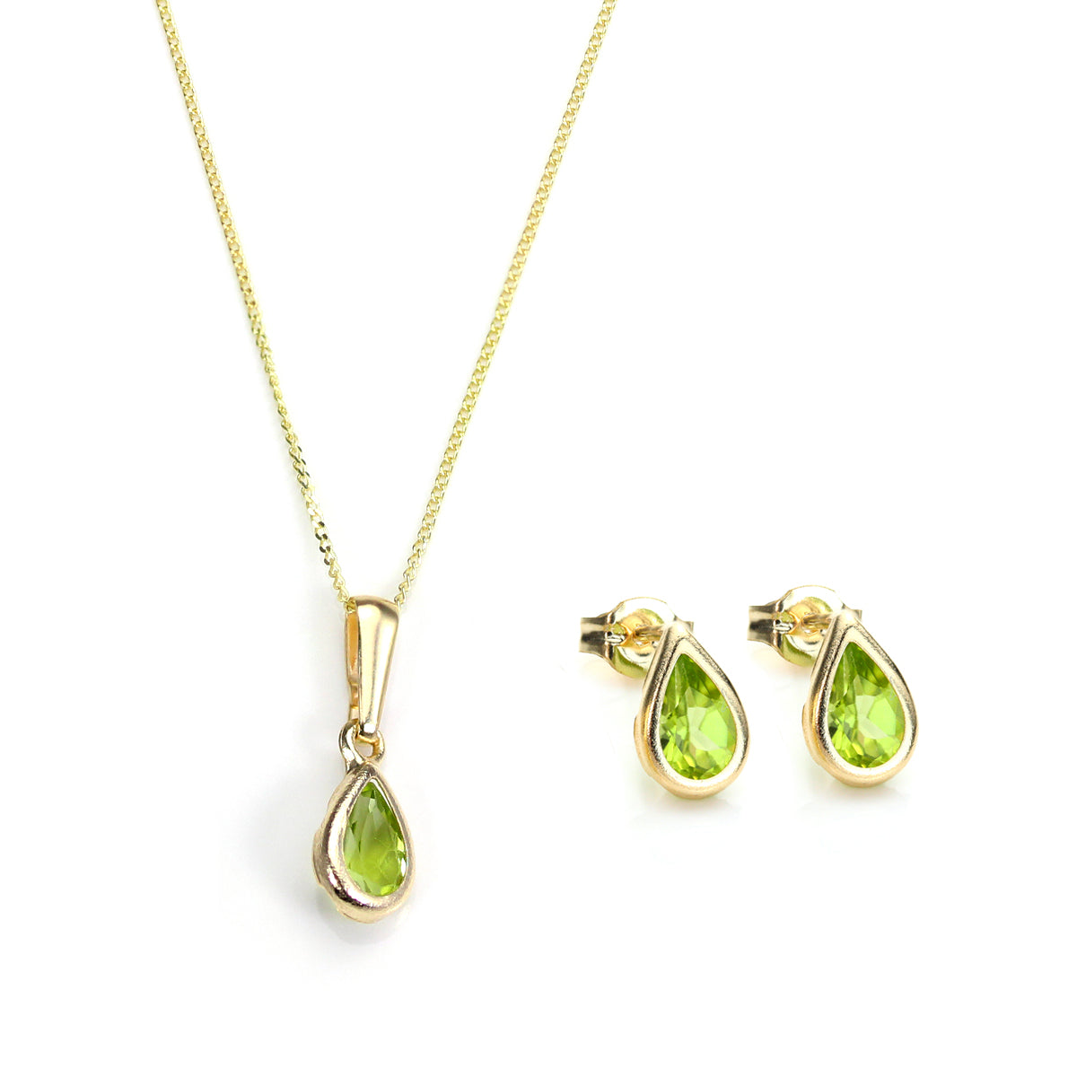 Ensemble pendentif et boucles d'oreilles à tige en or 9 carats et pierre de naissance d'août