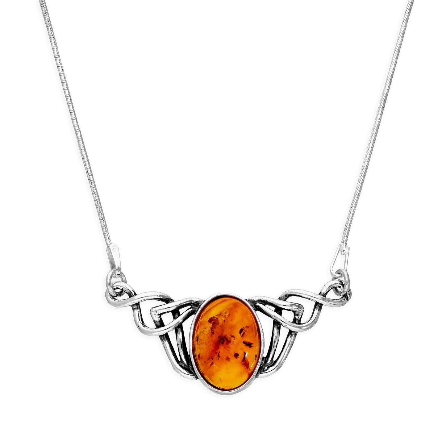 Collier tissé en argent sterling et ambre de la Baltique