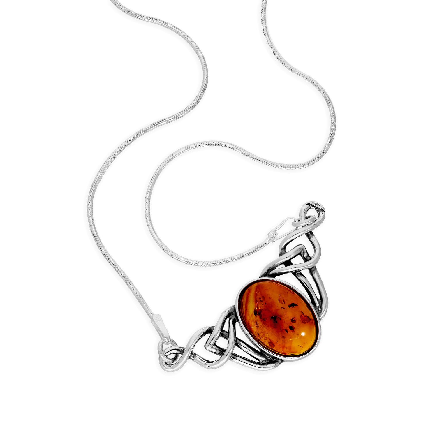 Collier tissé en argent sterling et ambre de la Baltique