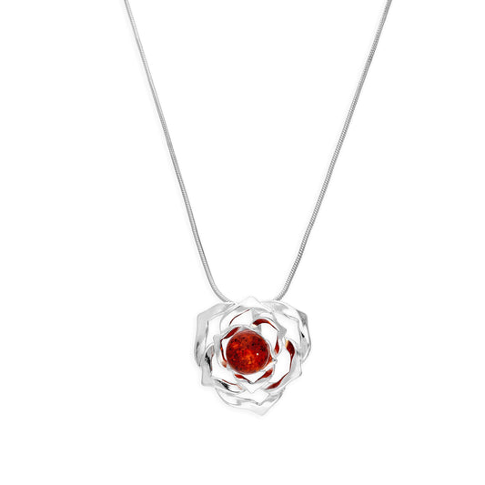 Collier avec pendentif en argent sterling et ambre de la Baltique, contour rose, 35,6 à 55,9 cm