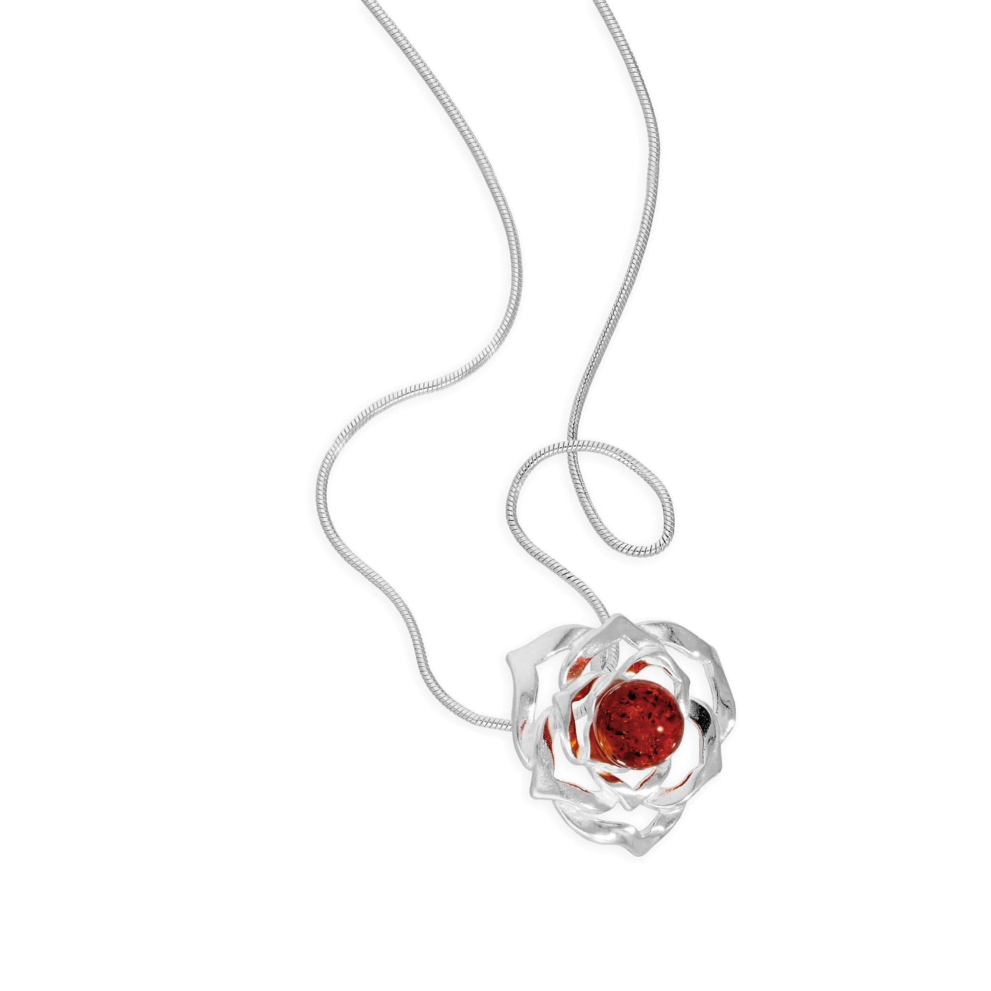 Collier avec pendentif en argent sterling et ambre de la Baltique, contour rose, 35,6 à 55,9 cm