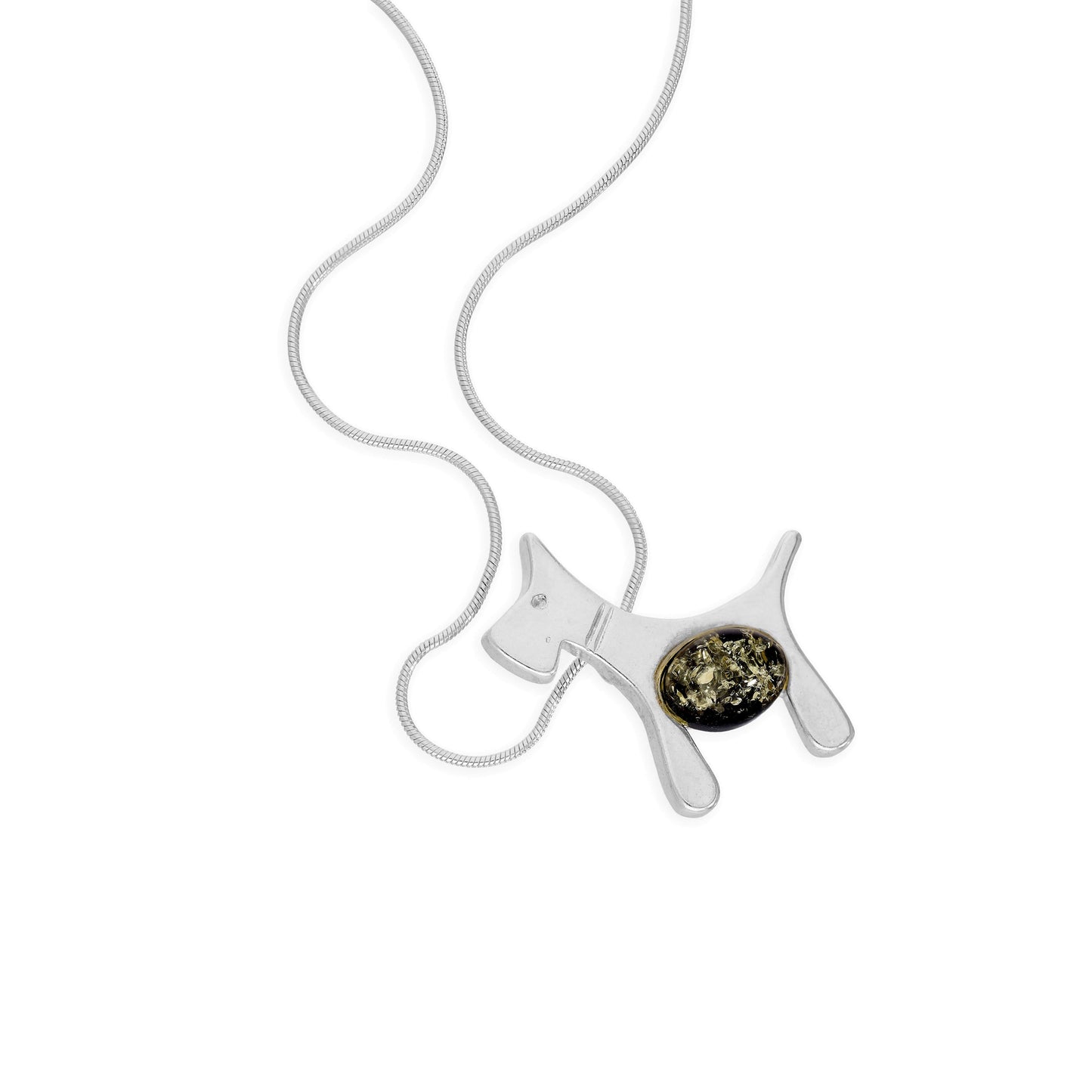 Collier avec pendentif chien écossais en argent sterling et ambre vert, 35 à 55 cm