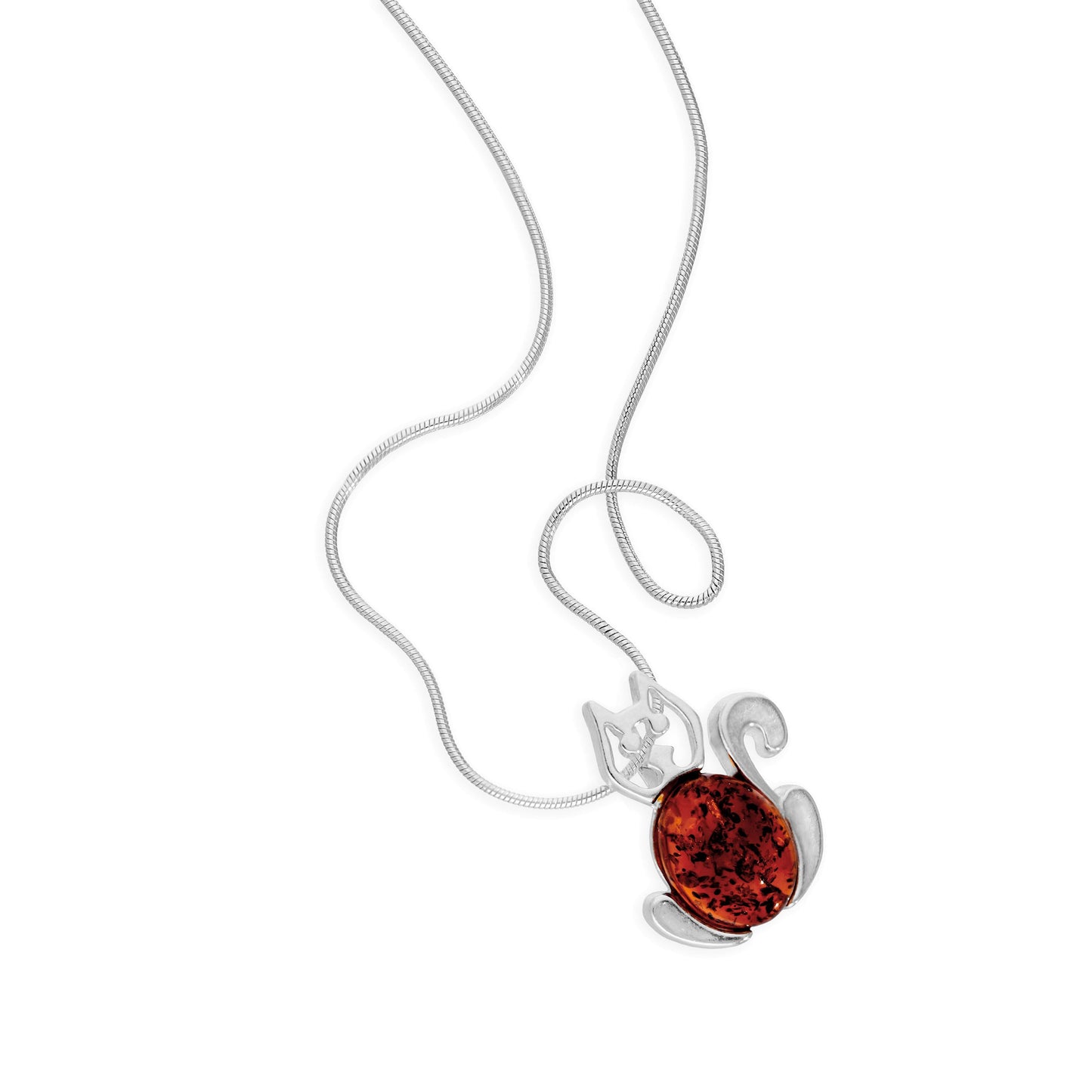 Collier avec pendentif en forme de chat en argent sterling et ambre de la Baltique, 35 à 55 cm