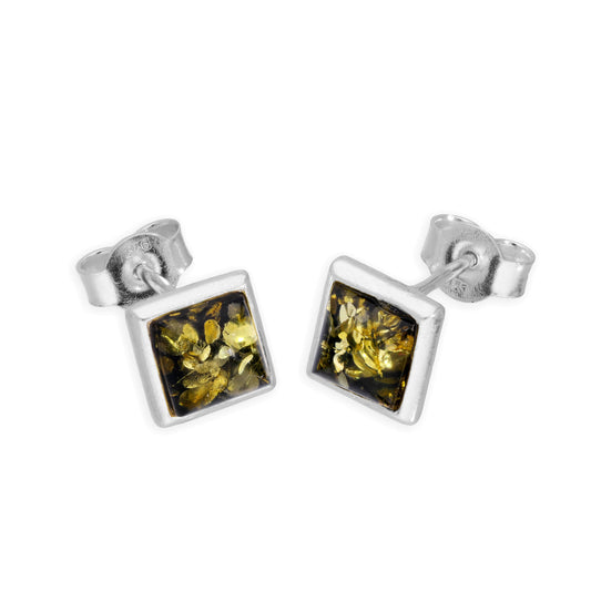 Boucles d'oreilles à tige en argent sterling, ambre vert et jaune