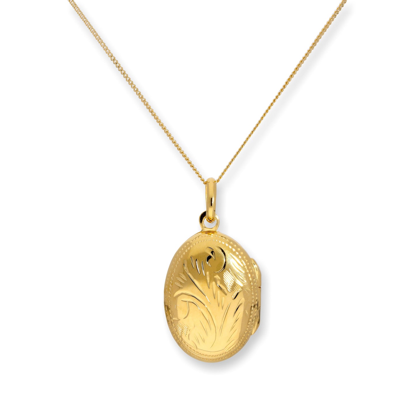 Médaillon ovale gravé en argent sterling plaqué or sur chaîne de 40 à 55 cm
