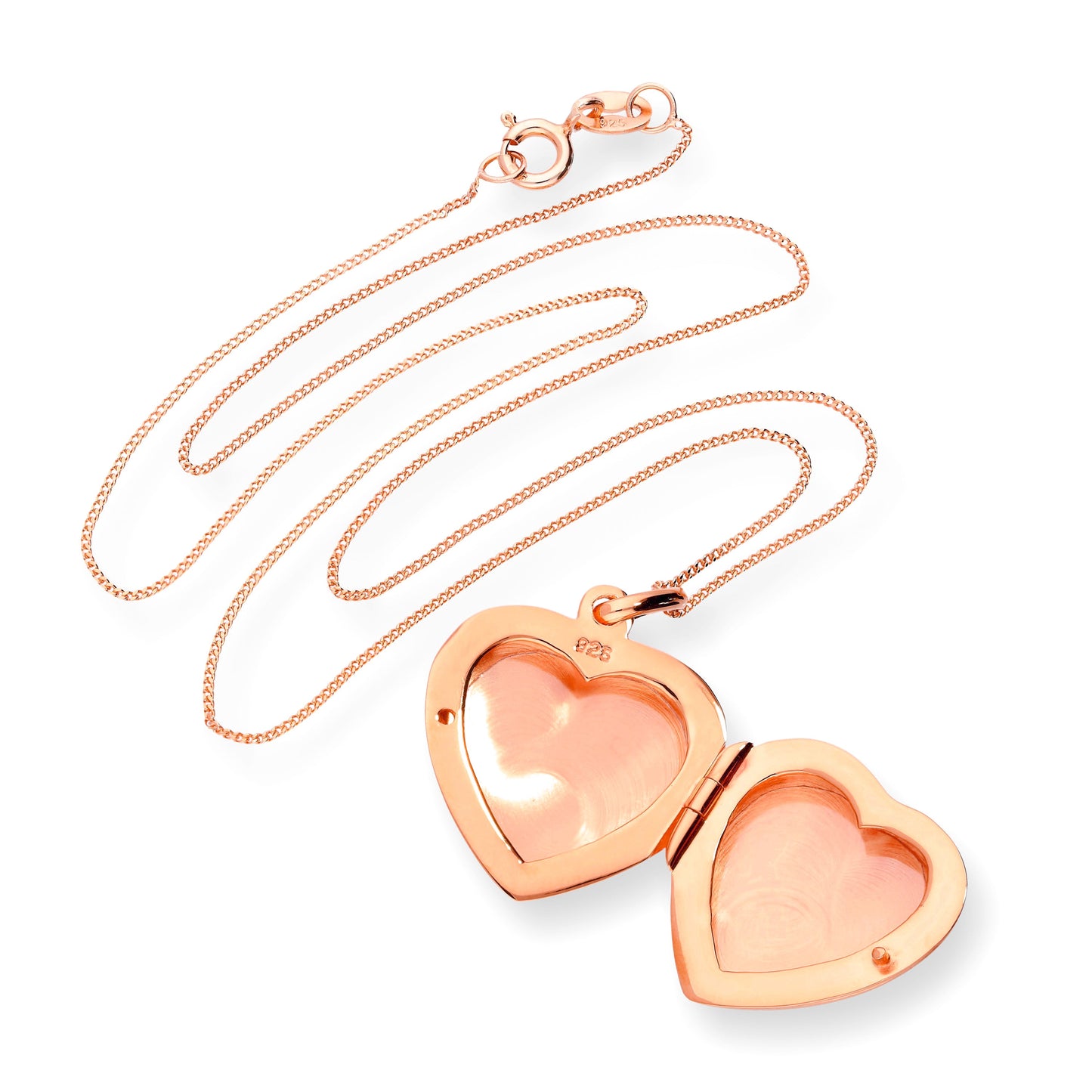 Médaillon en argent sterling plaqué or rose avec cœur gravé, 40 à 55 cm