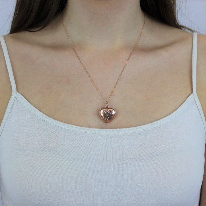 Médaillon en argent sterling plaqué or rose avec cœur gravé, 40 à 55 cm