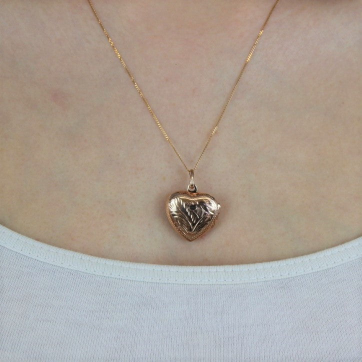 Médaillon en argent sterling plaqué or rose avec cœur gravé, 40 à 55 cm